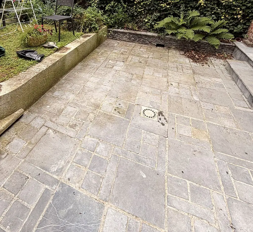Terrasse en pierre avant nettoyage