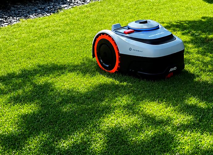 Robot tondeuse RTK sur une pelouse verte